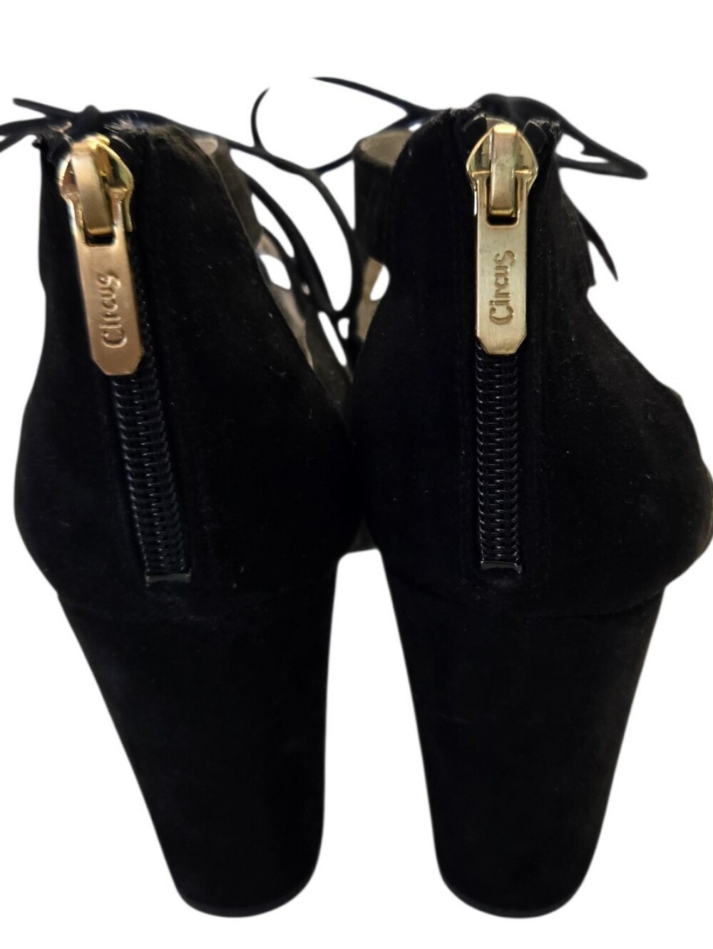 ✨ Sam Edelman Circus Black Lace-Up Block Heel Sandals | Size 10 | Suede Strappy - Picture 3 of 7